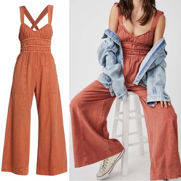 Free People After All Rouched One Piece Jumpsuit Cinnamon...
